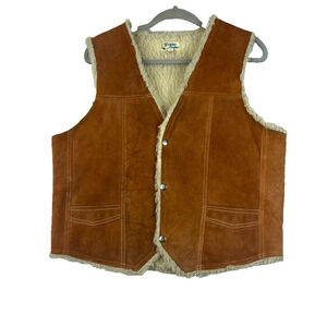 Vintage Genuine Leather Brown Western Vest Men's Size 44 Made In Mexico